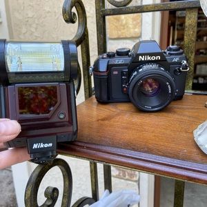 Vintage Nikon, flash & lens